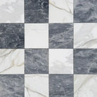 Checkerboard pattern of Bardiglio Prime and Calacatta Gold Marble tiles 12x12 set
