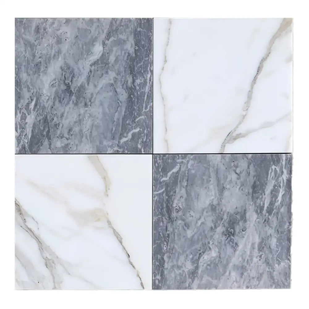 Checkerboard Bardiglio Prime and Calacatta Gold Marble 12x12 tile squares