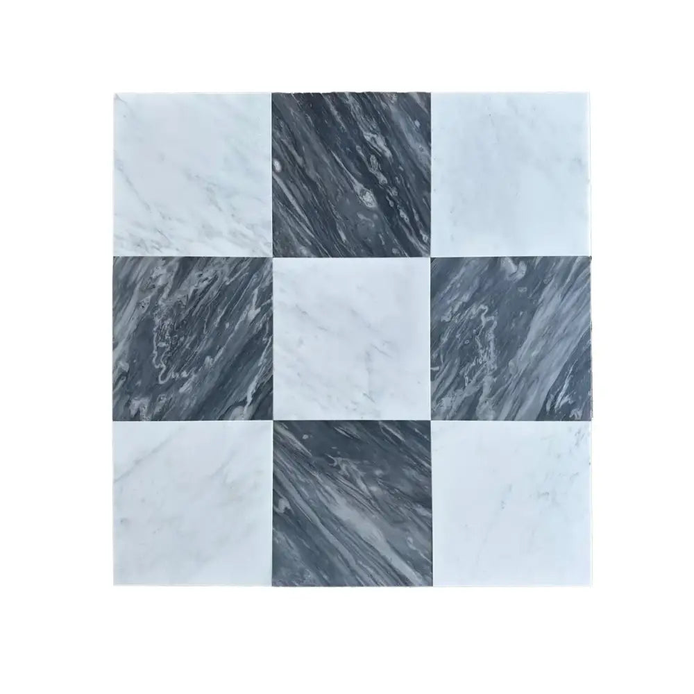 Checkerboard marble tile featuring Bardiglio Prime and Calacatta Gold for elegant flooring
