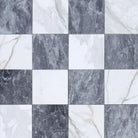 Marble-patterned tile arrangement featuring Bardiglio Prime and Calacatta Gold marble 18x18 set