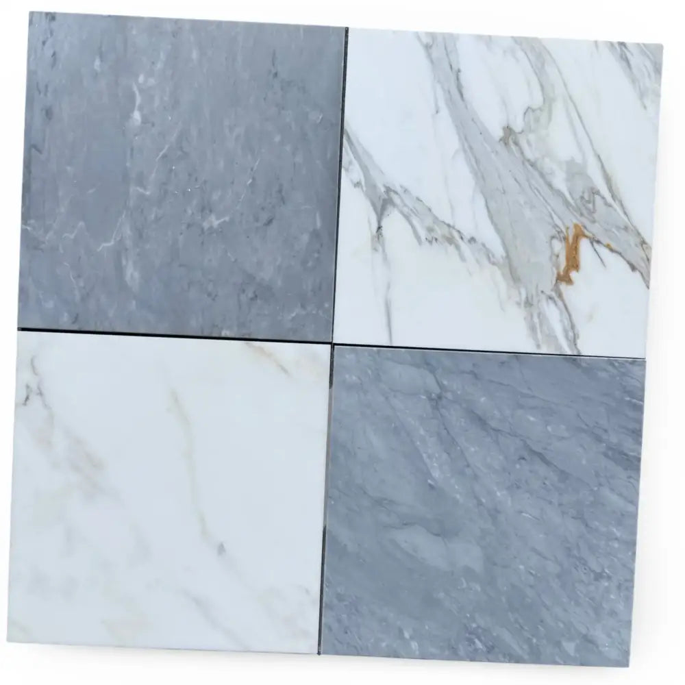 Four marble tiles from Checkerboard Bardiglio Prime and Calacatta Gold 18x18 set