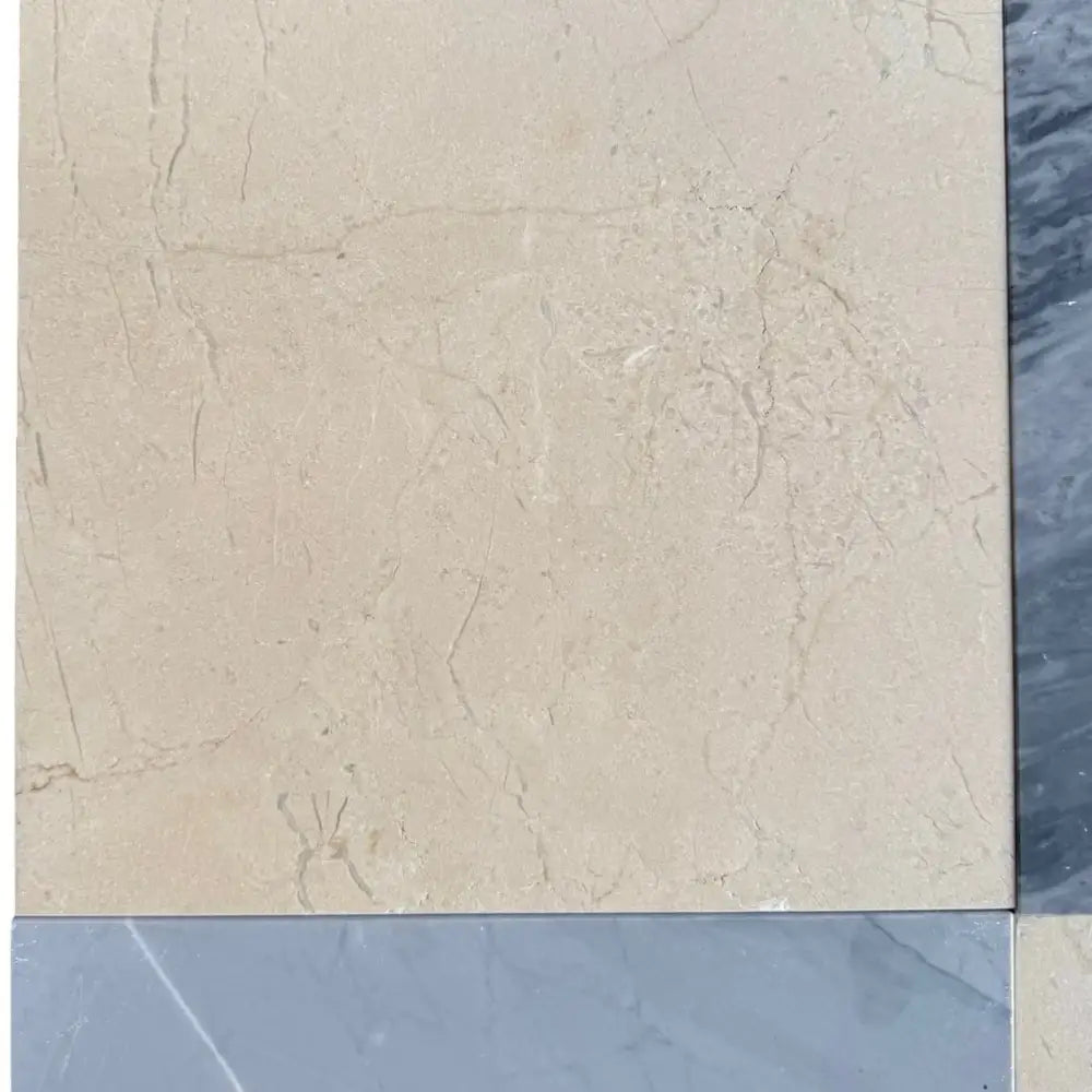 Marble-patterned ceramic tiles in Checkerboard Bardiglio Prime and Crema Marfil 12x12 set