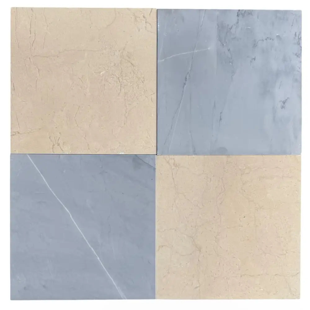 Four square marble tiles from Checkerboard Bardiglio Prime and Crema Marfil Set