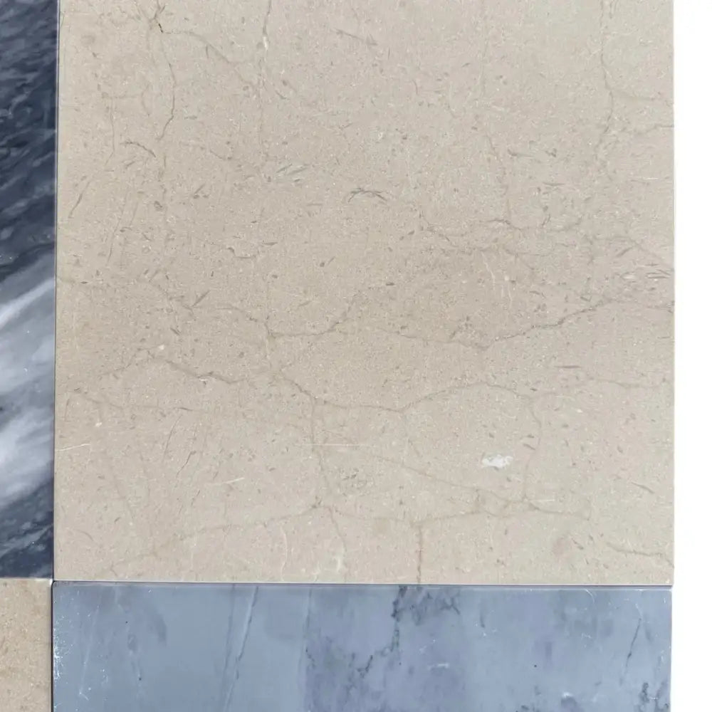 Marble tile samples featuring Checkerboard Bardiglio Prime and Crema Marfil Select 12x12 Set