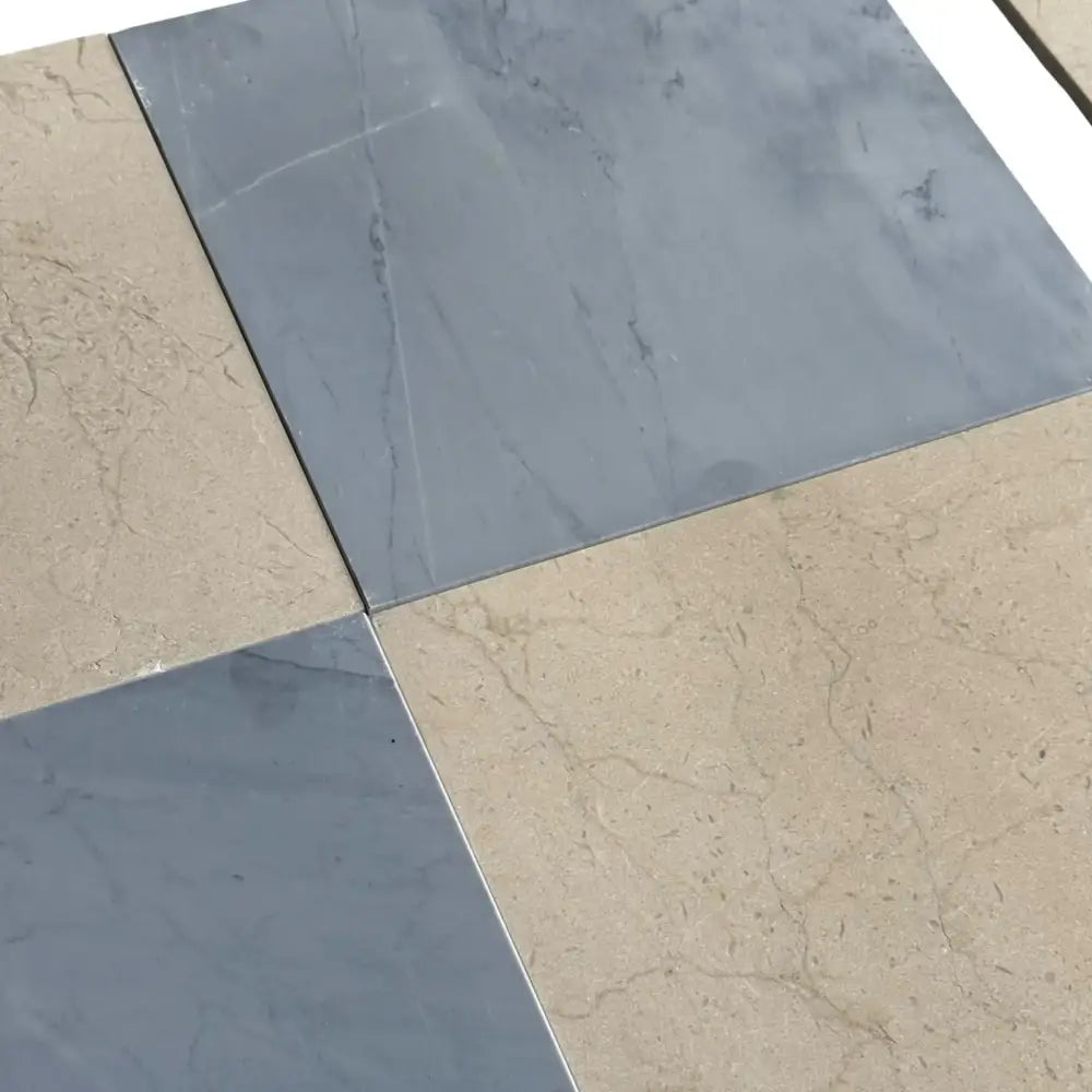 Square floor tiles from Checkerboard Bardiglio Prime and Crema Marfil Select 12X12 Set