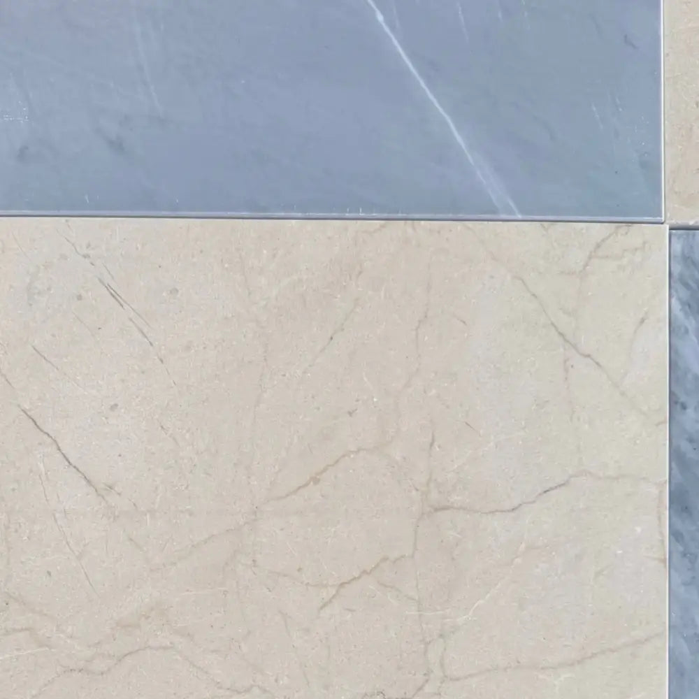 Checkerboard Bardiglio Prime and Crema Marfil Select marble tile pattern for elegant flooring