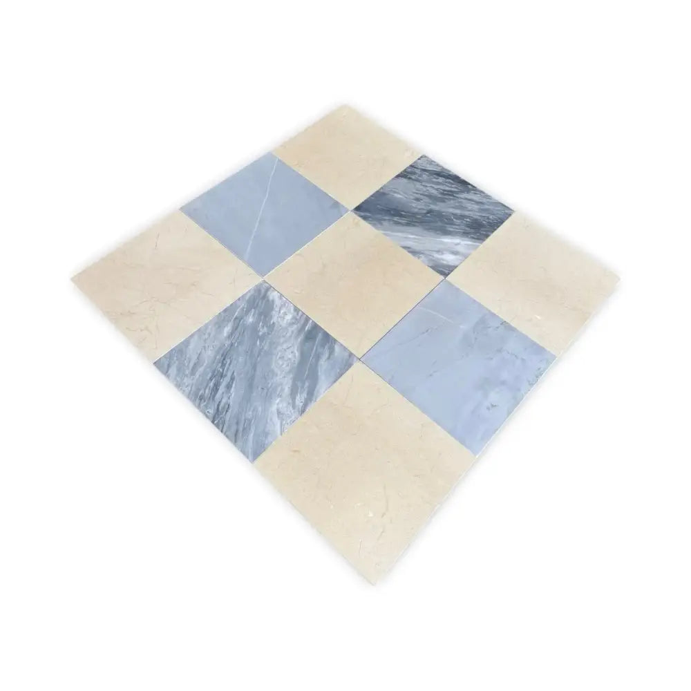 Checkerboard tile pattern with Bardiglio Prime and Crema Marfil Select 18x18 tiles
