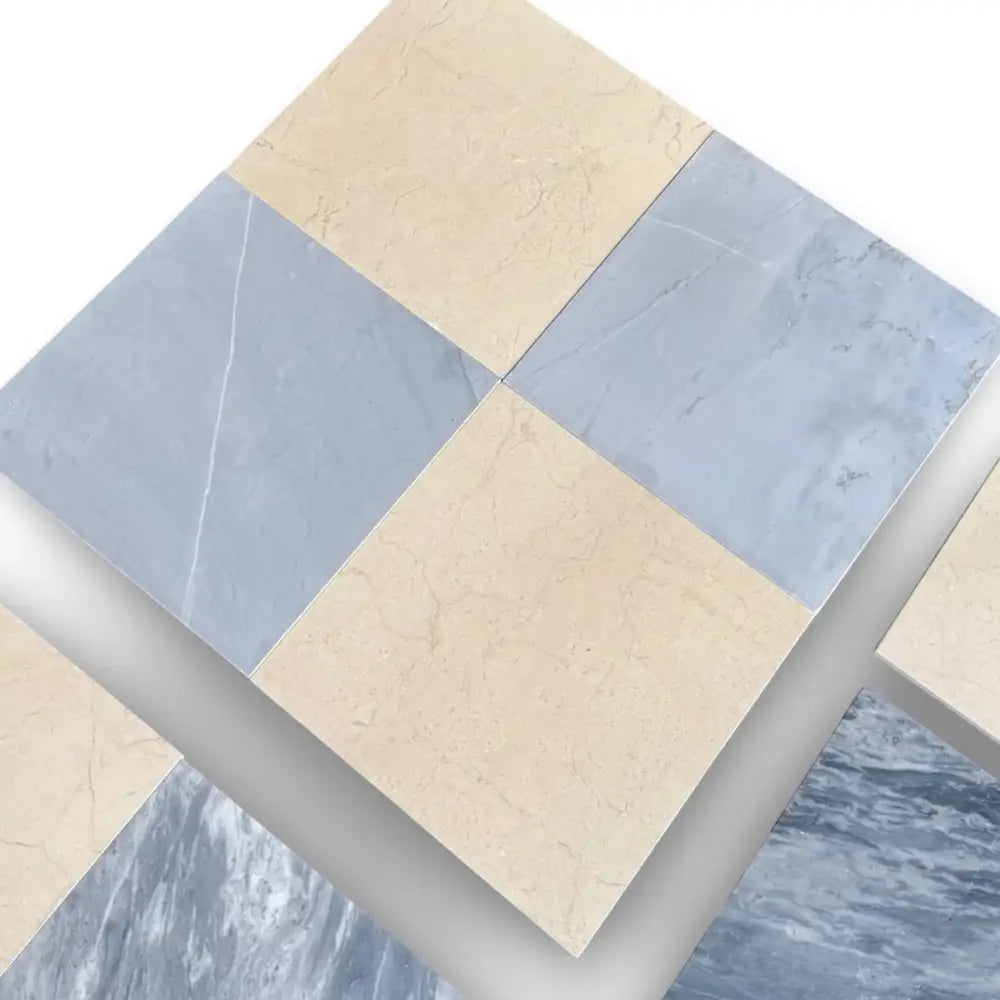 Square ceramic floor tiles from Checkerboard Bardiglio Prime and Crema Marfil Set