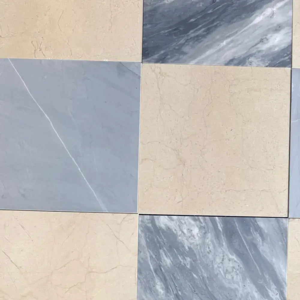 Square marble tile pattern with Bardiglio Prime and Crema Marfil Select 18X18 Set