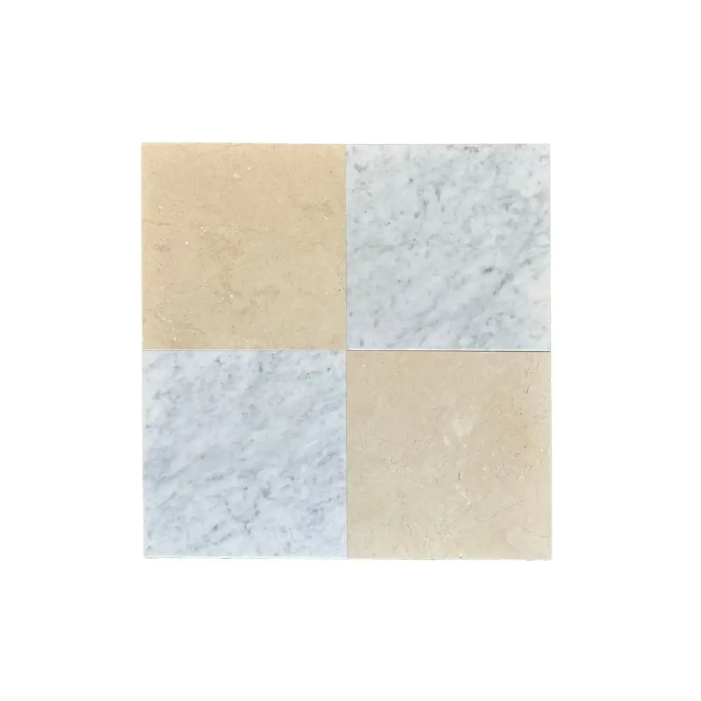 Four square marble tiles in Checkerboard Bardiglio Prime and Crema Marfil Set