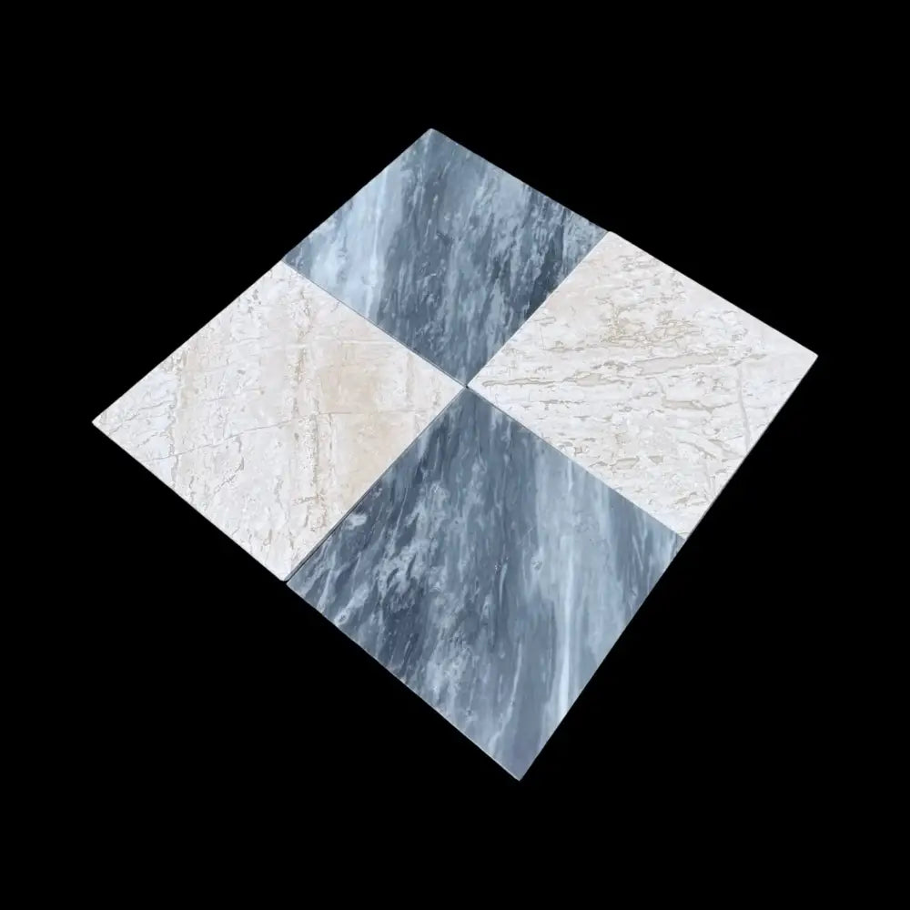Diamond-patterned Bardiglio Prime and Diano Royal Marble 12x12 tile set