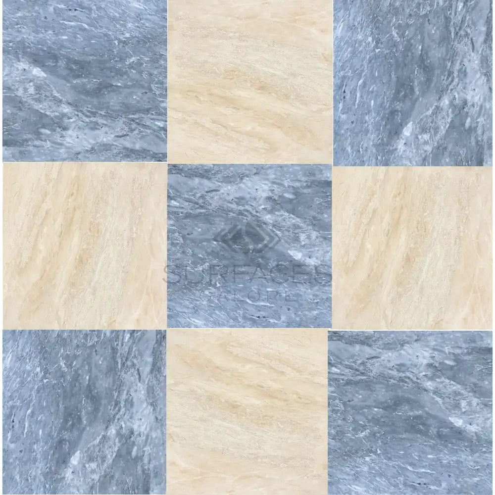 Nine square marble tiles from Checkerboard Bardiglio Prime and Diano Royal 12x12 set