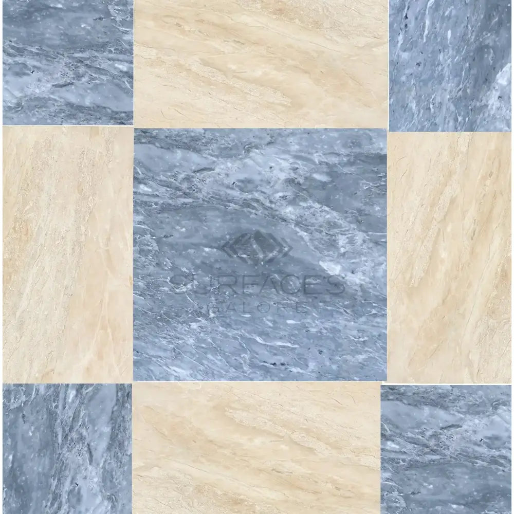 Checkerboard Bardiglio Prime and Diano Royal Marble 12X12 tile arrangement