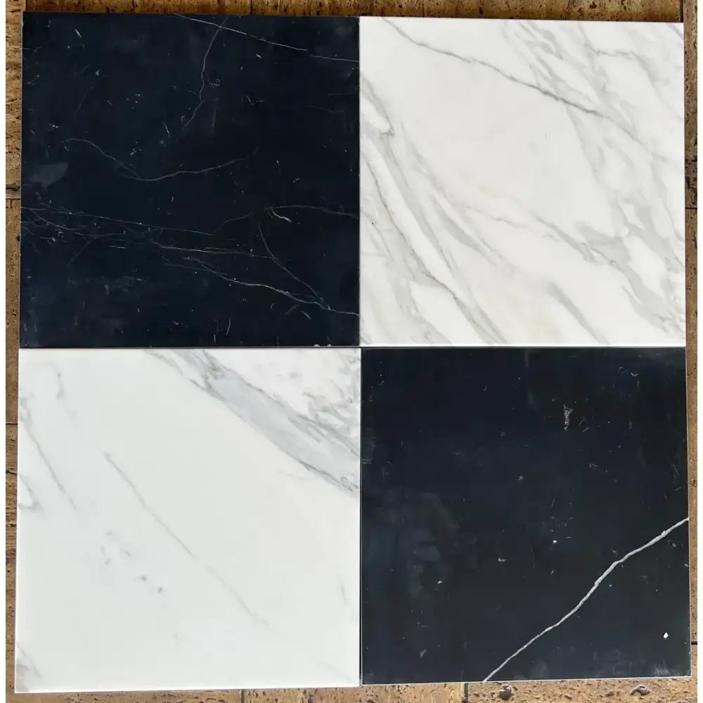 Four square Marble Tiles in Checkerboard Bardiglio Prime and Rojo Alicante Select Set