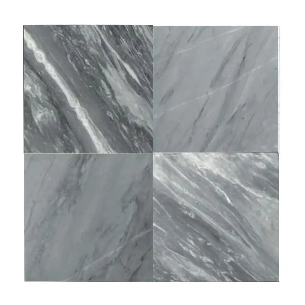 Four gray marble tiles from Checkerboard Bardiglio Prime and Rojo Alicante Select 12x12 Set