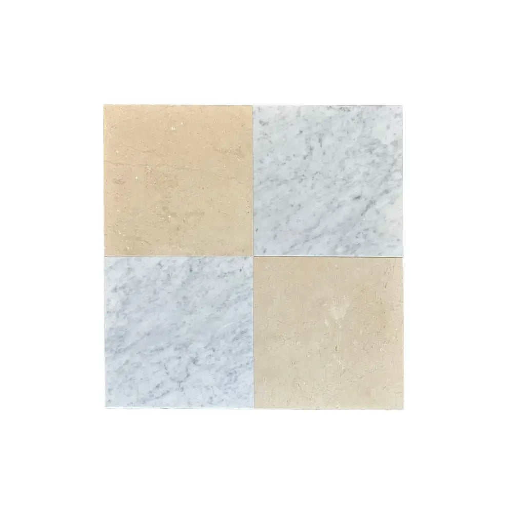 Four square marble tiles from Checkerboard Bardiglio Prime and Rojo Alicante Select 12x12 set