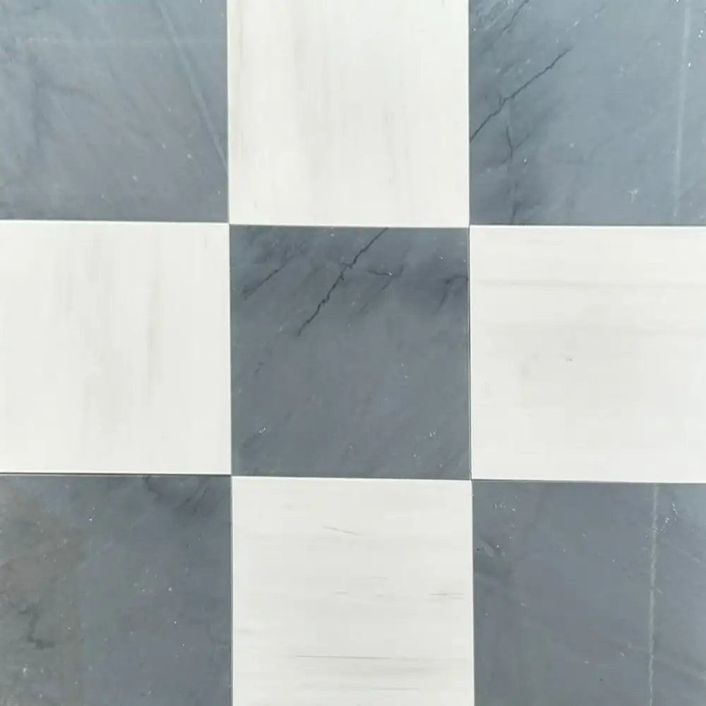 Checkerboard pattern of Gray Bardiglio Imperiale and White Bianco Dolomite marble tiles