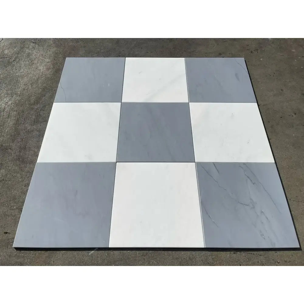 Checkerboard pattern of Gray and White Tiles from Bardiglio Prime Imperiale and Aurora White Marble Set