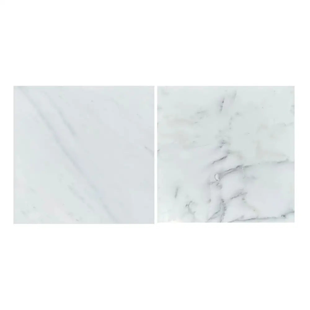 Two White Marble Tiles from Checkerboard Bardiglio Prime and Aurora White Marble Set
