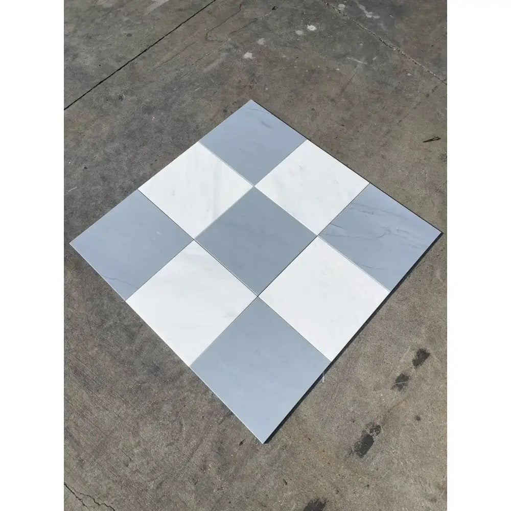 Checkerboard tile pattern from Bardiglio Prime Imperiale and Aurora White Marble Set