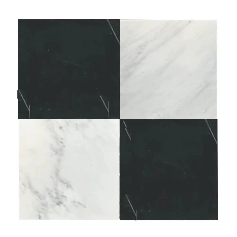 Black and white checkered tile from Checkerboard Bardiglio Prime Imperiale and Oriental White Aurora White Aurora Marble Set