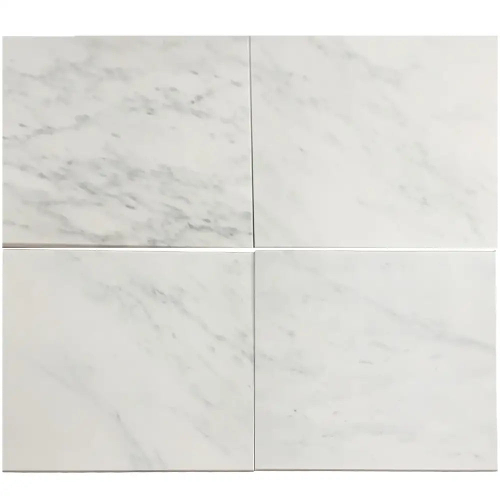 Four white marble tiles from Checkerboard Bardiglio Prime Imperiale and Aurora White Marble Set