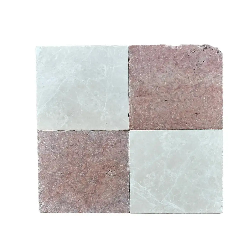 Four square marble tiles from Checkerboard Bardiglio Prime Imperiale and Aurora White Marble Set