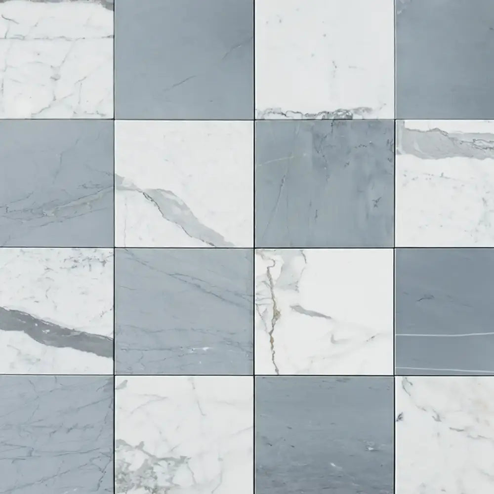Checkerboard Bardiglio Prime Imperiale and Statuary White marble tiles for elegant flooring