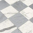 Gray and white marble tile floor from Checkerboard Bardiglio Prime Imperiale and Statuario White 18X18 Set