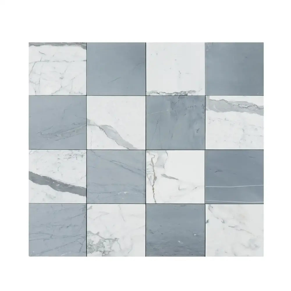 Square marble and gray tile checkerboard pattern in Checkerboard Bardiglio Prime Imperiale and Statuary White set