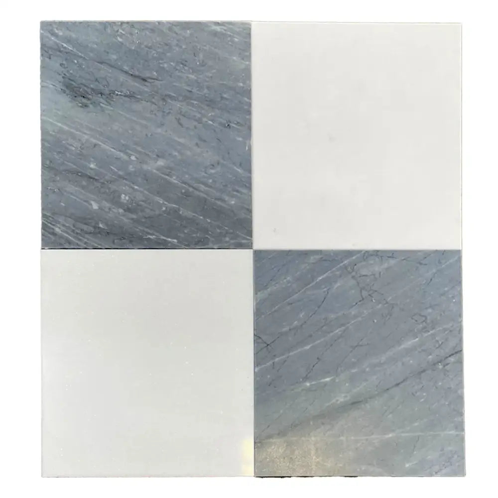 Square tile with alternating Bardiglio Prime and Thassos Supreme marble and white squares