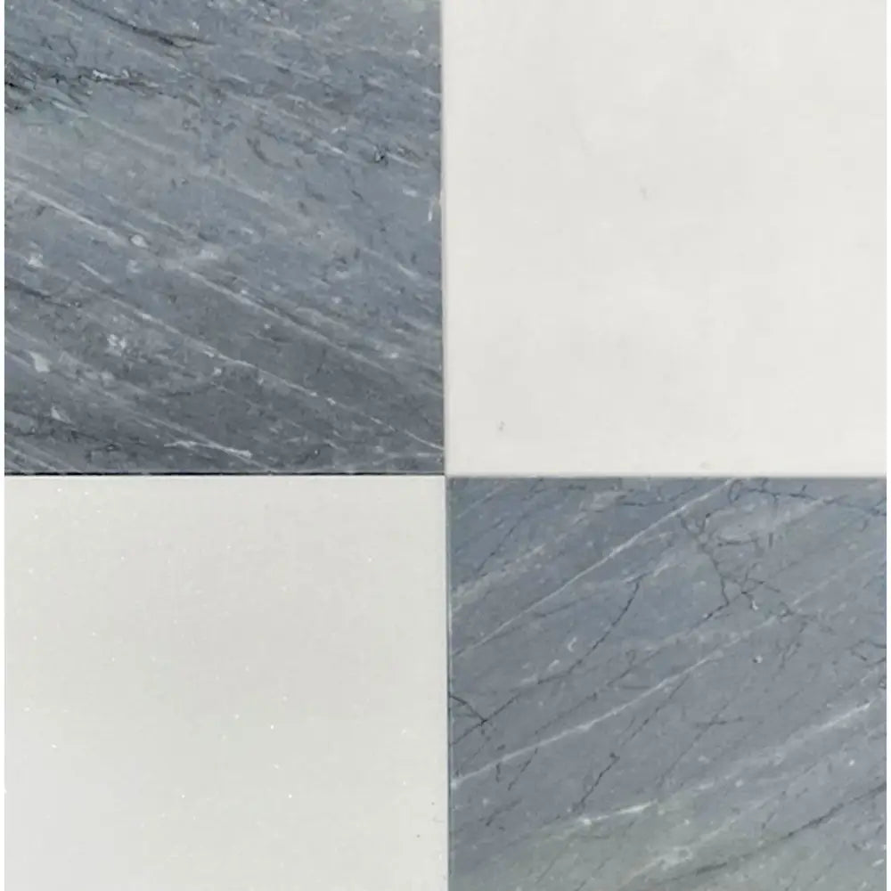 Four-square tile pattern from Checkerboard Bardiglio Prime Imperiale and Thassos Supreme 12X12 Set