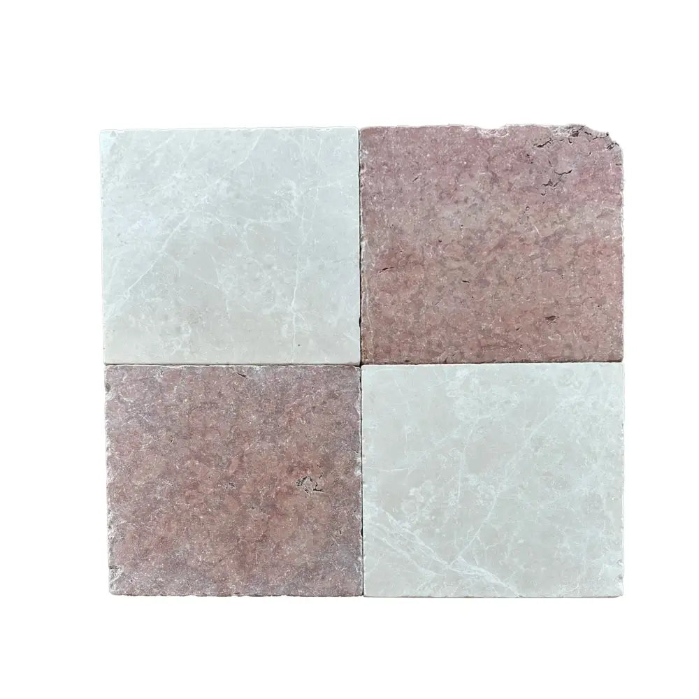 Four square marble tiles from Checkerboard Bardiglio Prime Imperiale and Thassos Supreme 18X18 Set