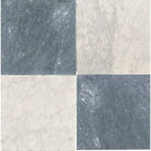Four square marble tiles featuring Checkerboard Bardiglio Prime and Carrara White Royale