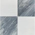 Four-square marble tile pattern featuring Bardiglio Prime Nuvolato and Dolomite Prestige White marble set