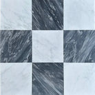 Nine square marble tiles from Checkerboard Bardiglio Prime Nuvolato and Aurora White set