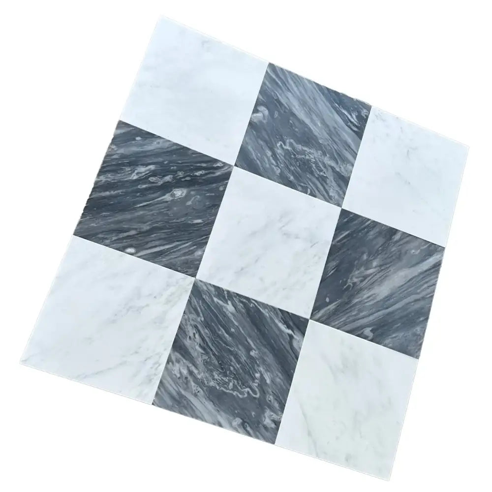 Checkerboard marble tile featuring Bardiglio Prime Nuvolato and Oriental White Aurora White