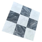 Checkerboard marble tile featuring Bardiglio Prime Nuvolato and Oriental White Aurora White