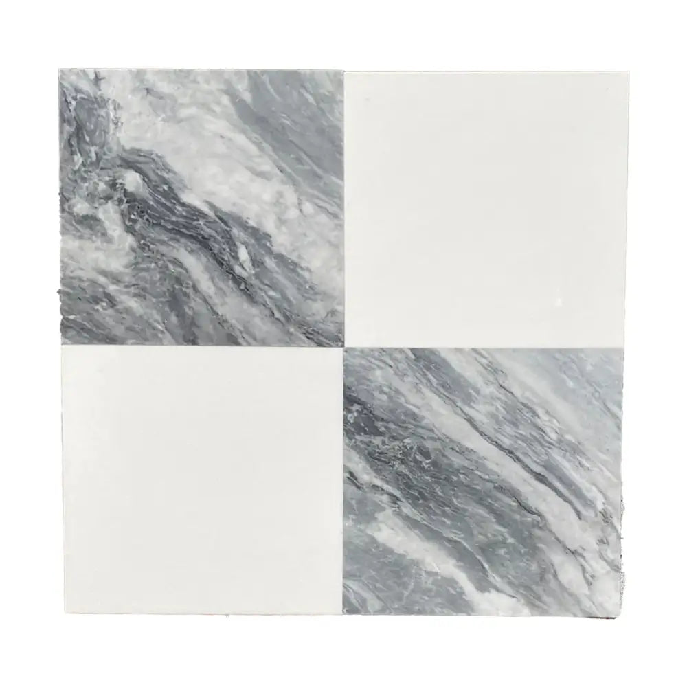 Square marble and white tile from Checkerboard Bardiglio Prime Nuvolato and Thassos Supreme 12X12 Set