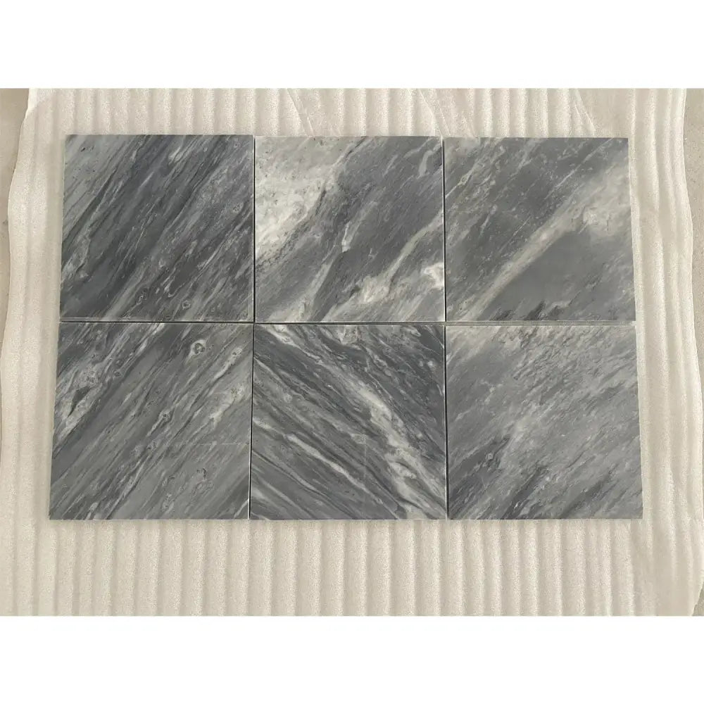 Six gray marble tiles from Checkerboard Bardiglio Prime Nuvolato and Thassos Supreme 12X12 Set