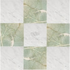 Checkerboard Bianco Carrara and Ming Green Prestige Marble 12x12 tile pattern