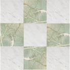 Nine marble tiles from Checkerboard Bianco Carrara White Royale and Ming Green Prestige Marble set