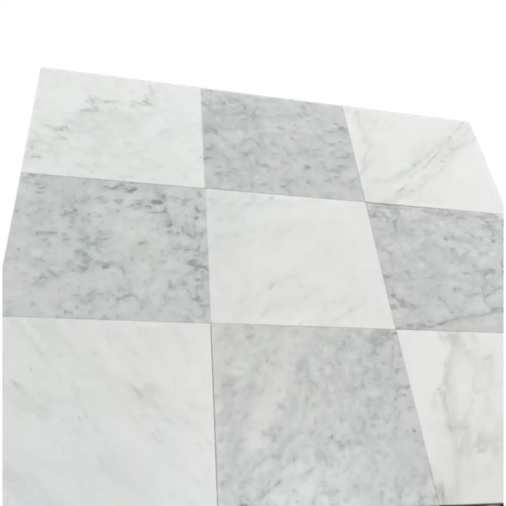 Checkerboard Carrara White and Aurora White marble tile pattern in 12x12 set