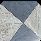 Checkerboard marble tiles in Crema Marfil Select and Emperador Dark Oro Tumbled Set