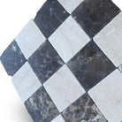 Checkerboard marble tile pattern featuring Crema Marfil Select and Emperador Dark Oro