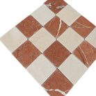 Checkerboard marble tile pattern with Crema Marfil and Rojo Alicante colors