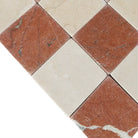 Checkerboard Crema Marfil Select and Rojo Alicante Select marble tiles in red and beige