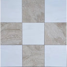 Nine square tiles from Checkerboard Diano Royal and Oriental White Aurora White Marble set