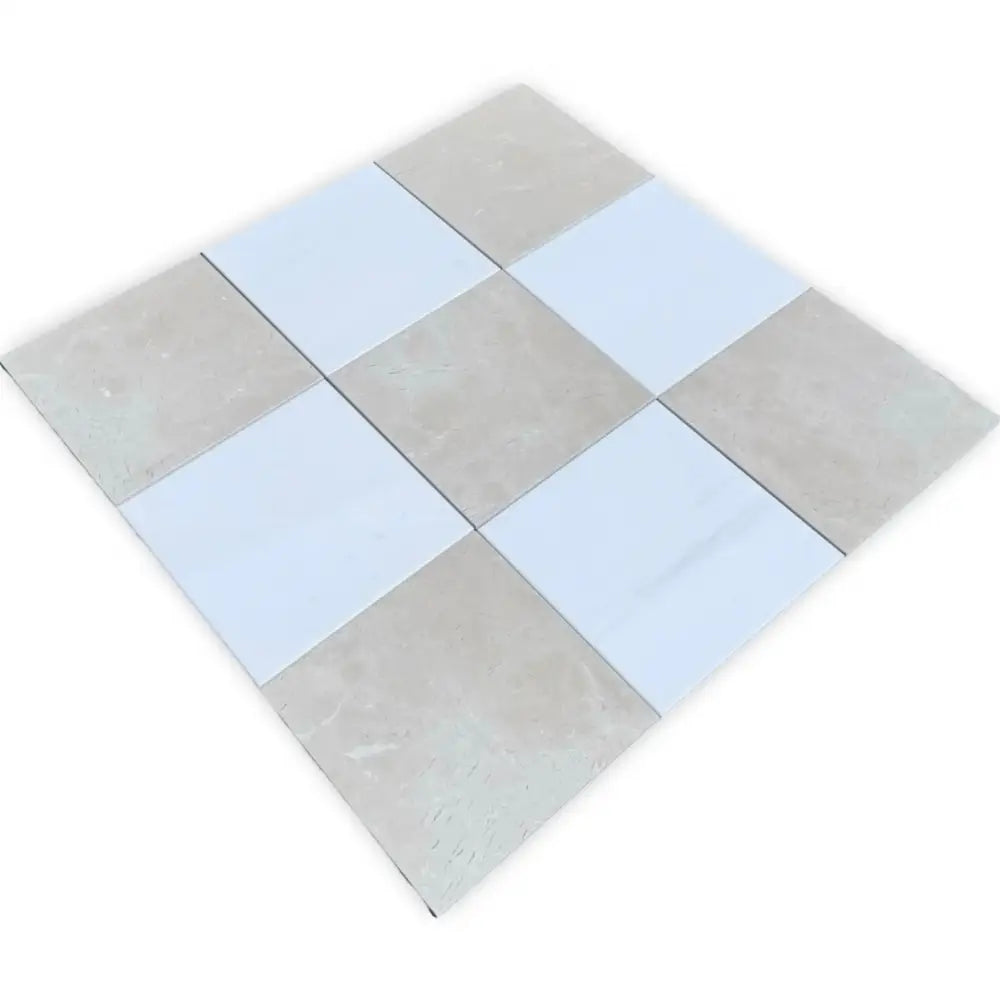 Checkerboard tile pattern from Checkerboard Bianco Dolomite and Crema Marfil 12X12 Set
