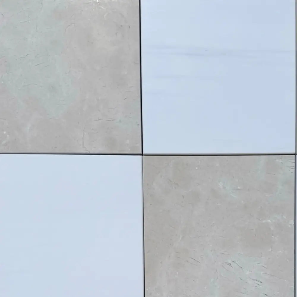 Four square tiles from Checkerboard Dolomite Prestige and Crema Marfil Select 12x12 set